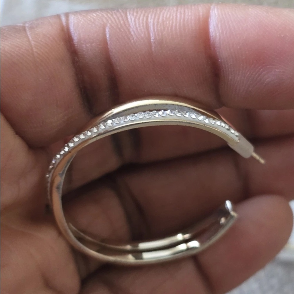 Anne Klien Elegant Gold Silver Hoop Earrings Criss Cross New - Picture 5 of 10